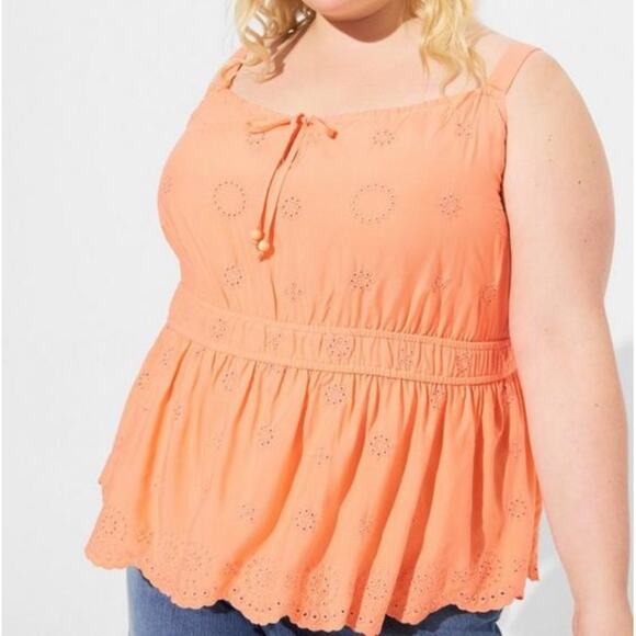 Torrid Papaya Punch Eyelet Tie Front Sleeveless Tank - Picture 2 of 9